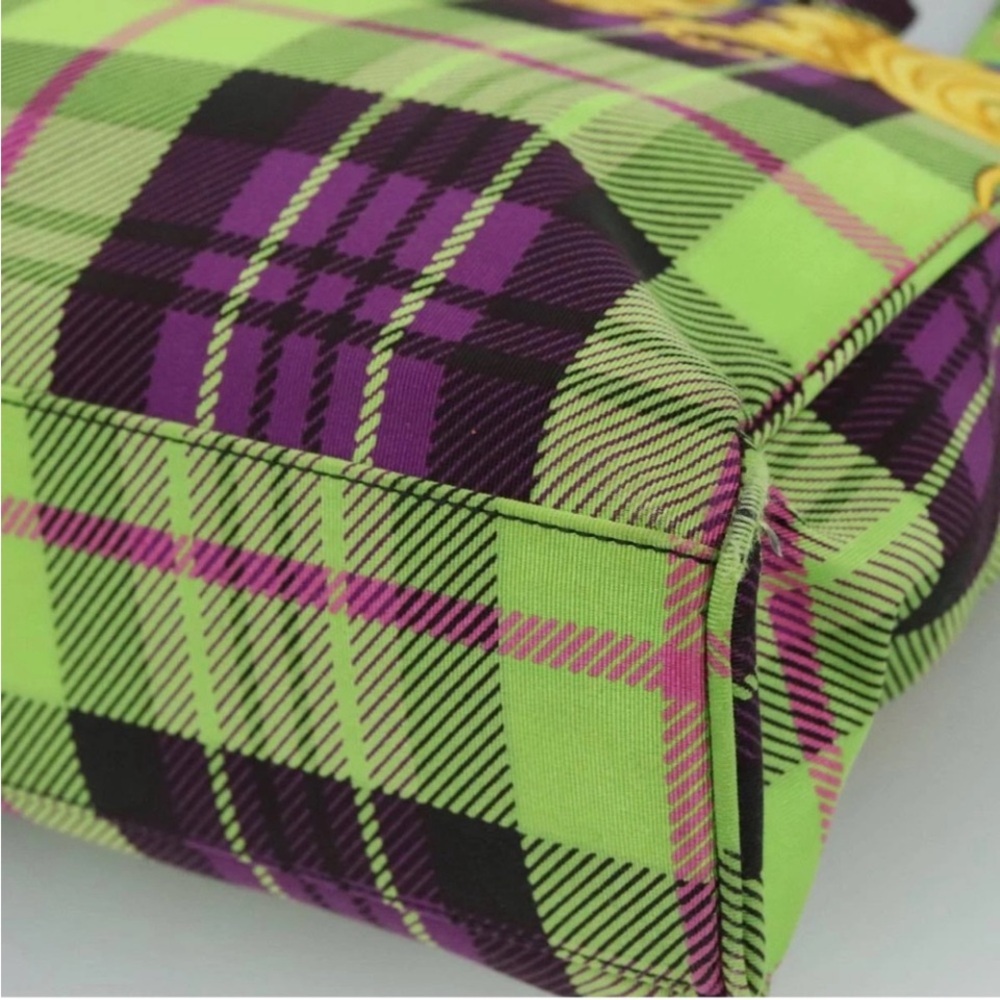Versace Green and Blue Plaid Tote Bag - Picture 8 of 11